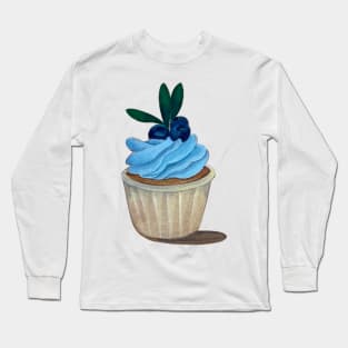 hand drawn blue berry cupcake Long Sleeve T-Shirt